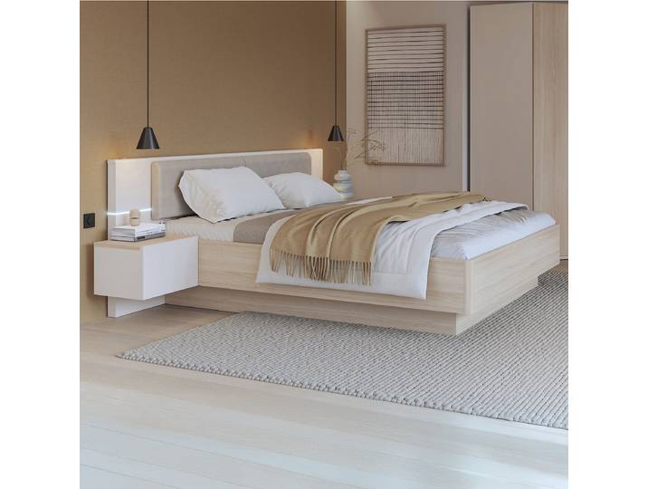 Beleuchtete Bettanlage 180 x 200cm Braun/Beige