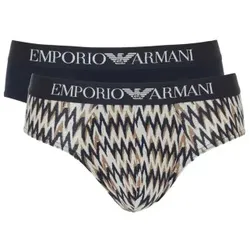 Armani Cotton Stretch Print Briefs 2P Beige/Marine Baumwolle Small Herren