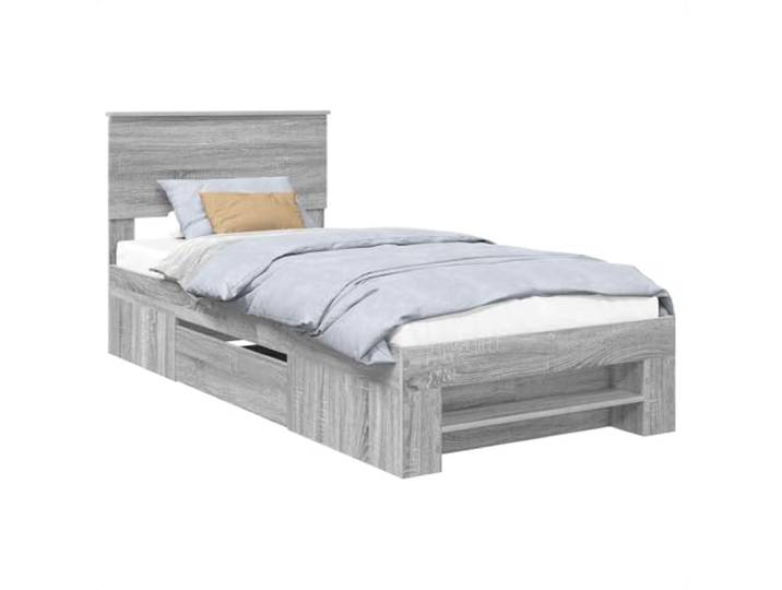 PUGYNBK Bettrahmen, Grau, Sonoma, 80 x 200 cm, technisches Holz Integriertes Kopfteil, modernes Design, Innennutzung, einfache Reinigung, stabiler Stand
