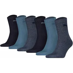 PUMA Unisex Sportsocken, 6 Paar - Short Crew Socks, Tennissocken, einfarbig Blau / 43-46