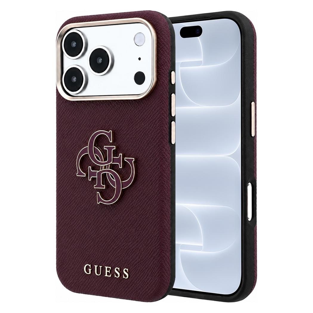 Guess - Genarbtes Leder und grosses Logo aus Kunstharz (GUHCP18L6PSS4RGU) - iPhone 18 Pro - Burgunderrot (Apple iPhone 17 Pro, Apple iPhone 18 Pro) (77539367)