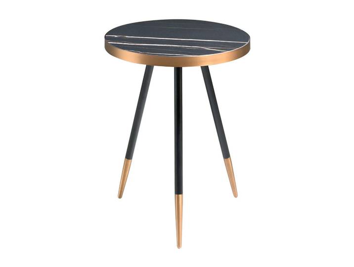 Angel Cerda Runder Beistelltisch 2069 aus schwarzem Porzellanmarmor und Stahl, Schwarz, Metall, Echtholz,Schima, Essen/Getränk, Rundform,Rund,Rund, Rundrohr, 46x56x46 cm, Wohnzimmer, Wohnzimmertische, Beistelltisch