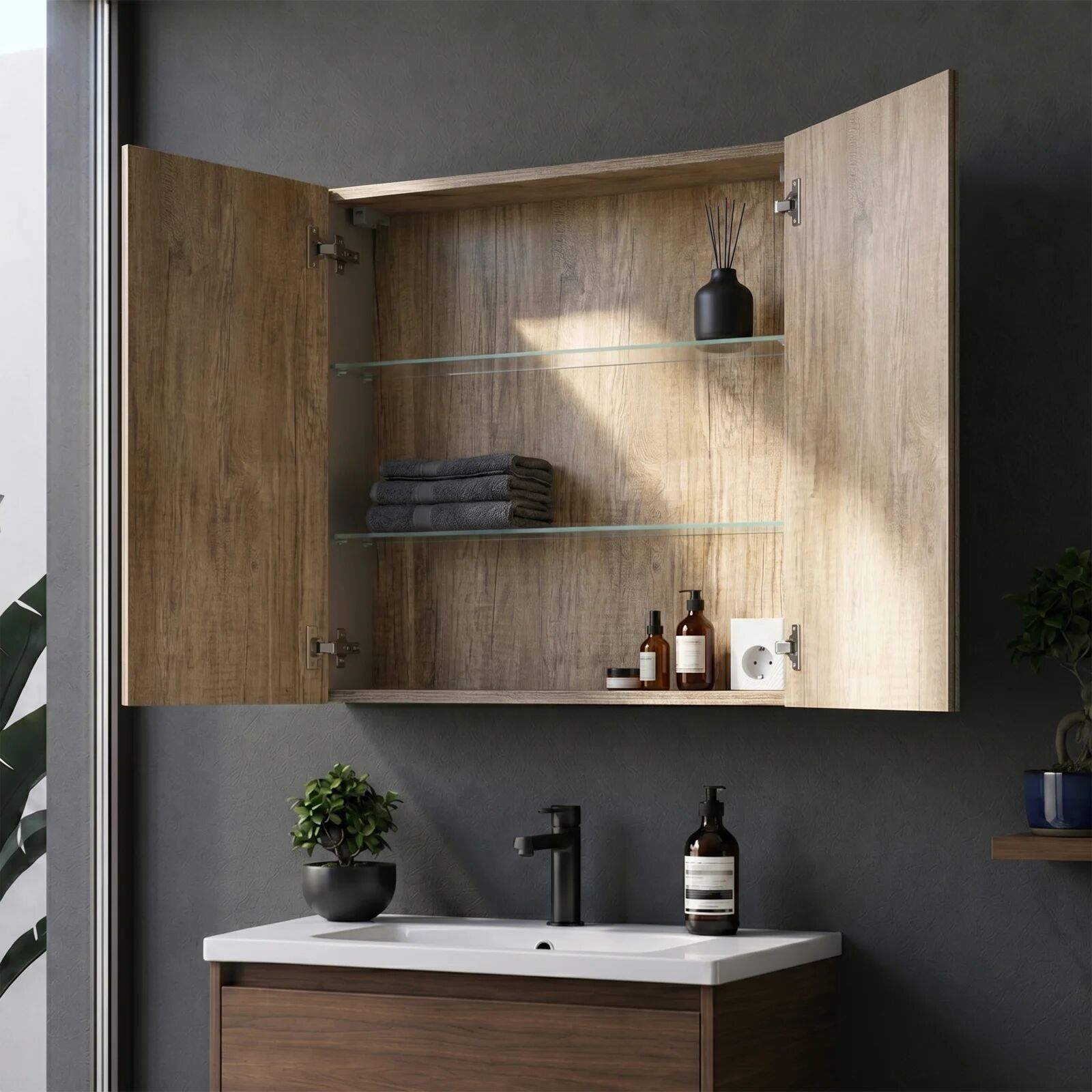 garneroarredamenti Specchio mobile contenitore 80x65cm grigio Serif