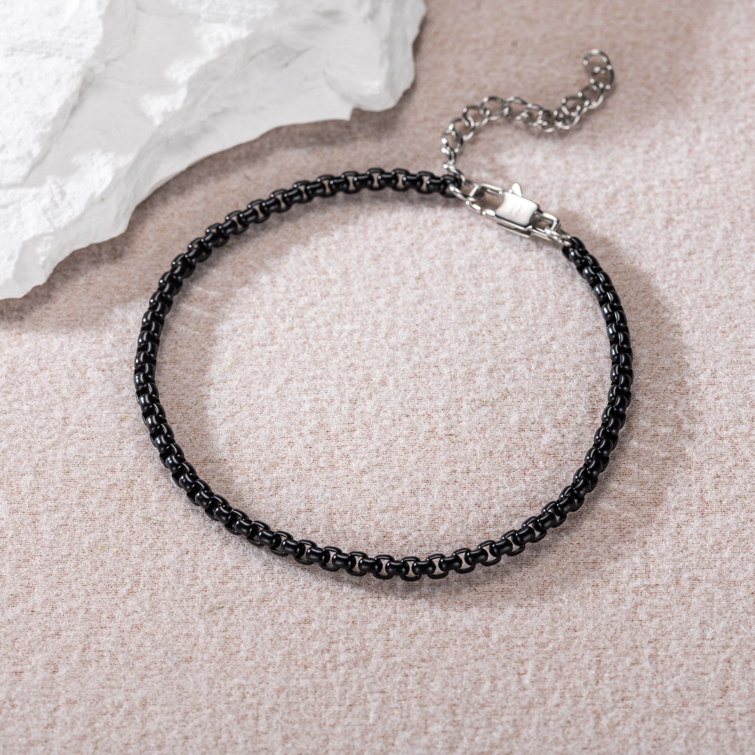 Fusskette FIRETTI "Schmuck Geschenk Edelstahl Fussschmuck Venezianerkette Color", grau (schwarz, edelstahlfarben), Fussketten, Damen, Edelstahl, Fusskette schwarz, edelstahlfarben Edelstahl