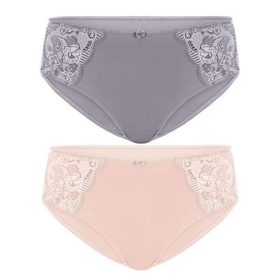 Slip SUSA "2er Pack Damen Slip Latina", Damen, Gr. 38, bunt (frosty lavender beige), Obermaterial: 78% Polyamid PA. 16% Elasthan EL. 6% Baumwolle CO., Unterhosen Slip