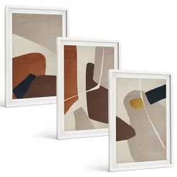 BILDER SET 3er Set - 40x60 cm Weißer Rahmen - Abstrakte Boho-Malerei