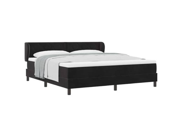 PUGYNBK Boxspringbett aus Samt, 180 x 200 cm, Schwarz Verstellbares Kopfteil, inklusive Matratze und Topper, Holzrahmen, Füße aus Kunststoff