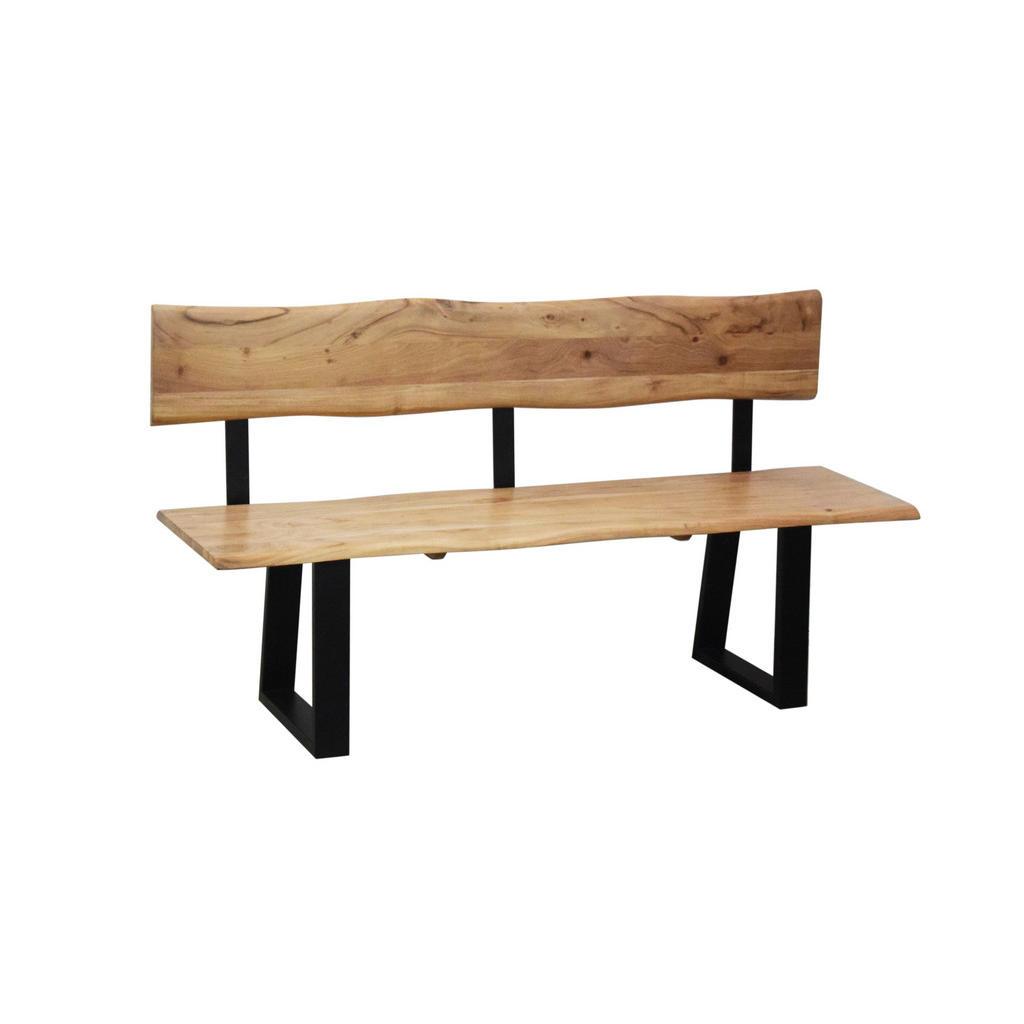 P & B Sitzbank , Schwarz, Akaziefarben , Holz, Metall , Akazie , vollmassiv , Holz , 160x85x50 cm , Esszimmer, Bank, Sitzbänke