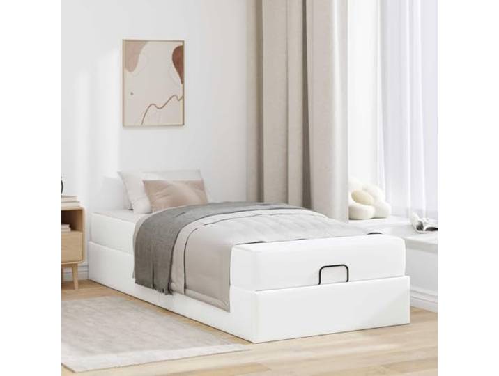 PVC beschichtete Oberfläche Strapazierfähig minimalistisch 90x190 cm Weiß Bettgestell mit Matratze 2 pcs Weiß PVC 190x90 cm Stabiler Lattenrost mit Stauraum für Schlafzimmer Gäste Zimmer