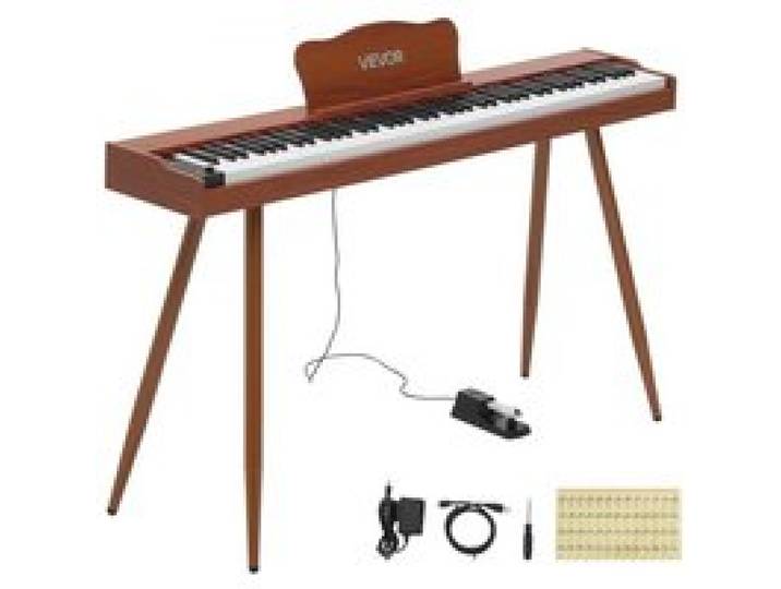 VEVOR Digitalpiano 88 Halbgewichtete Tasten in Standardgröße E-Piano Braun für Anfänger, 600 Klangfarben, 600 Rhythmen, USB, MIDI, Audioausgang, Kopfhörerbuchse, Sustain-Pedal und HiFi-Lautsprechern