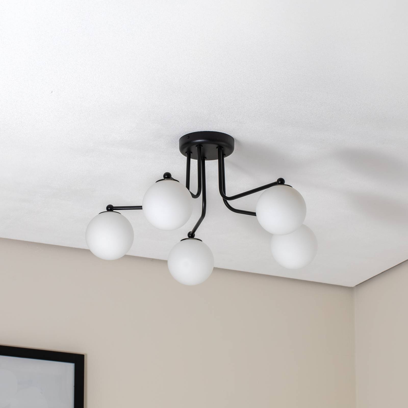 Deckenlampe Astral SOLLUX LIGHTING, dimmbar, schwarz, für Wohn- / Esszimmer, Glas, Modern, Deckenlampe