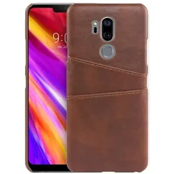 Screenguard LG G7 ThinQ CardCaddy Leder Backcase mit Kartenfächern (LG G7 ThinQ), Smartphone Hülle, Braun