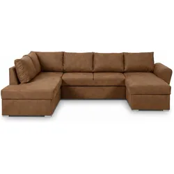 Ebuy24, Sofa + Bettsofa, Stefan U-förmiges Schlafsofa mit Chaiselongue auf der rechten Seite, braunes PU-Kunstleder. (Ecksofa)
