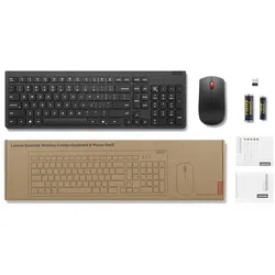 Lenovo Essential Wireless Combo Keyboard & Mouse Gen2 Black-German (DE, Kabellos), Tastatur, Schwarz