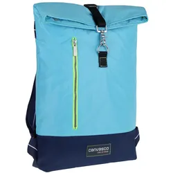 CANVASCO Rucksack aus recyceltem Segeltuch in hellblau/schwarz - Arbeitstasche wasserabweisend und robust - Schultasche