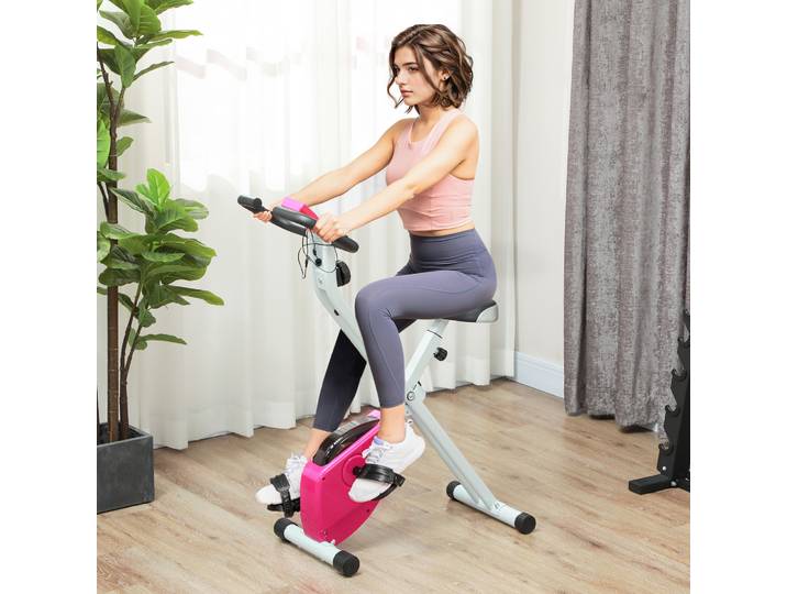 SPORTNOW Vélo Pliable Magnétique 8 Niveaux LCD Rose Blanc