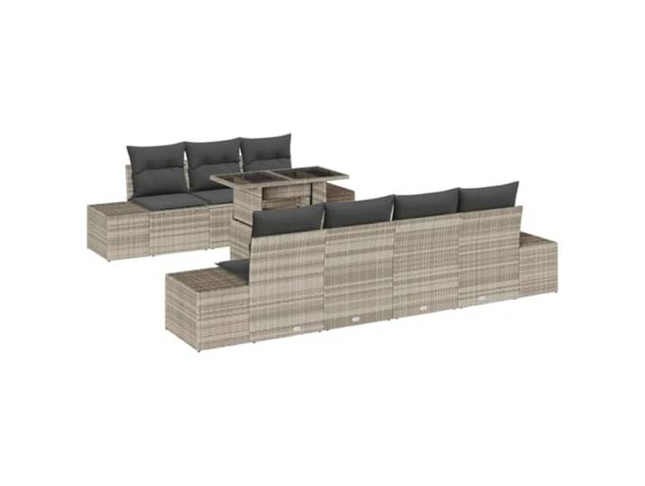 ZQQLVOO Sofa Set 8 STK. Hellgrau Poly-Rattan Modulare Sitzoptionen, verstellbare Tischplatte, Stahlrahmen, Einscheibensicherheitsglas, Aufbewahrungstasche