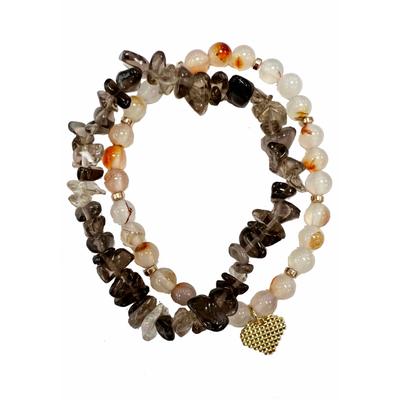 Armband Set FIRETTI "Multipack Schmuck Geschenk Zugarmbänder Steinarmband Edelstein", bunt (gelbgoldfarben, grau, beige, orangerot, grau, beige, orangerot), Armbänder, Damen, 18cm, Silikon Stein, Silikon, Stein, Made in Germany - mit Achat, Rauchquarz