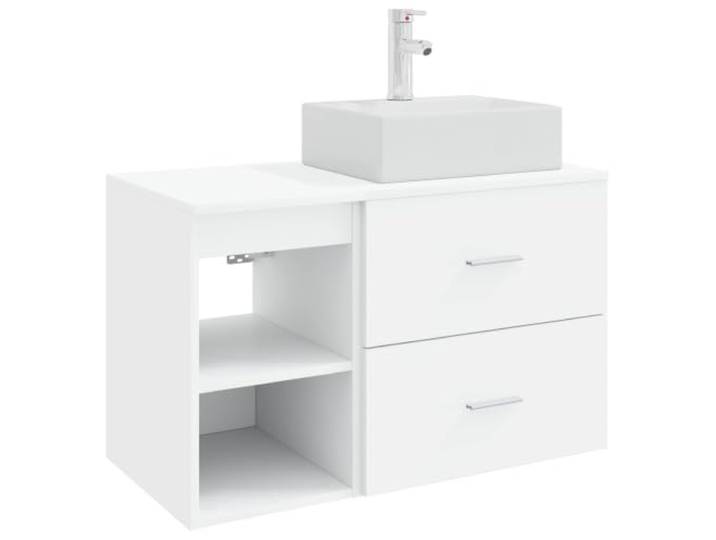 hliofuir Badezimmermöbel-Set 2-teilig Weiß Wandmontage Holzwerkstoff Platzsparendes Wand-Set aus Unterschrank und Schrank mit Schublade & Regalboden für Ihr Badezimmer.