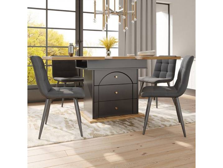 Table Extensible Double Rallonge Noir Naturel FloraGrace Cuisine/Séjour Rangement 110-140x80x75cm