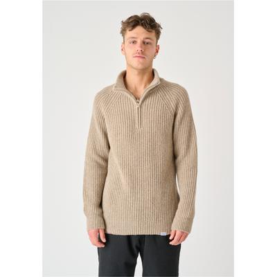 Strickpullover CLEPTOMANICX "Ribber Troyer", Herren, Gr. L, blau (beige), 80% Wolle, 20% Polyamid, unifarben, normal, hoch geschlossener Ausschnitt, Pullover Strickpullover, mit Halfzip am Kragen