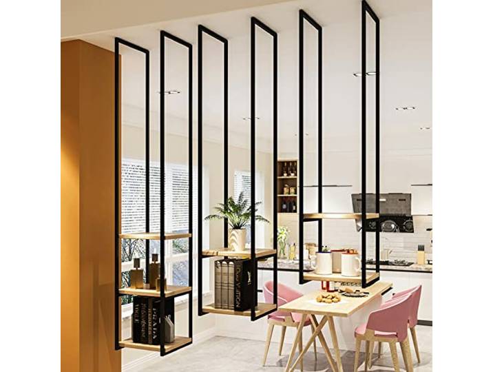 Deckenregal Hängend Küche Bar Deckenhänger Schwebende Dekorationsregale aus Holz,hängeregal mit Metalleisenrahmen, Aufbewahrungsregal, Bücherregal,Pfannenregal für Wohnzimmer, Blumenständer/Weinhalter