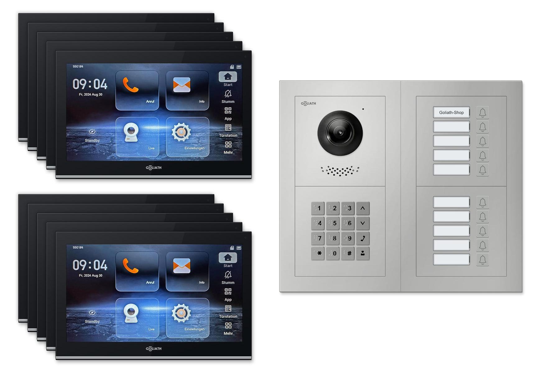Goliath Premium IP GL-IPH1020.3 Video-Türsprechanlage, 10 Familien, 10× 10 Zoll Schwarz, Silber, Aufputz