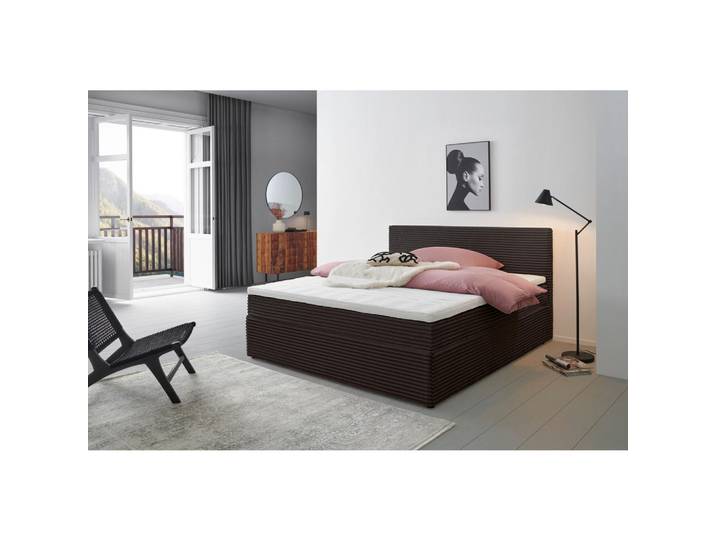 P & B Boxbett, Braun, Kunststoff, Tanne,Tanne, massiv, H3, 160x200 cm, gepolstertes Kopfteil, Topper durchgehend, In verschiedenen Grössen erhältlich, Schlafzimmer, Bett, Doppelbetten