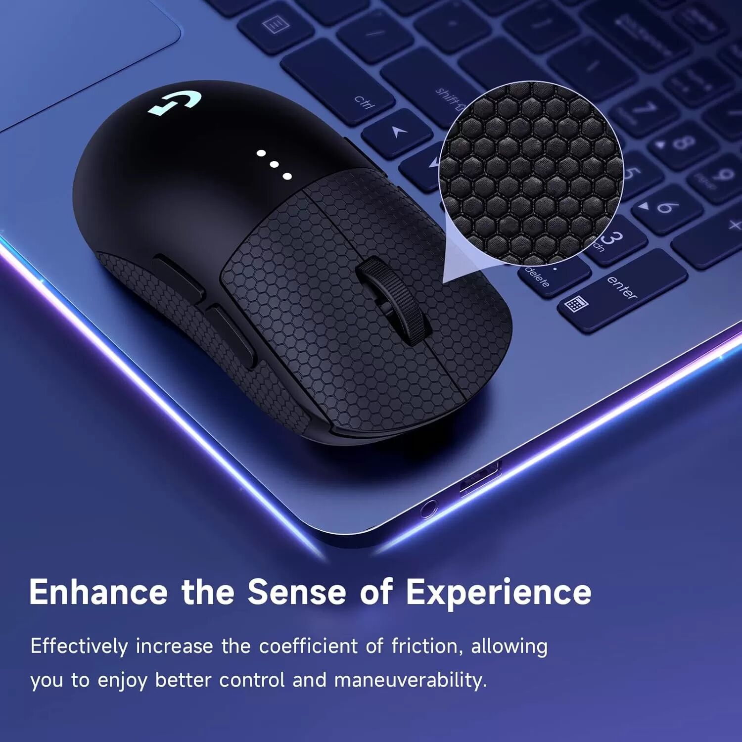 INF Autocollants de Souris à Adhérence Améliorée pour Logitech G604 - Noir