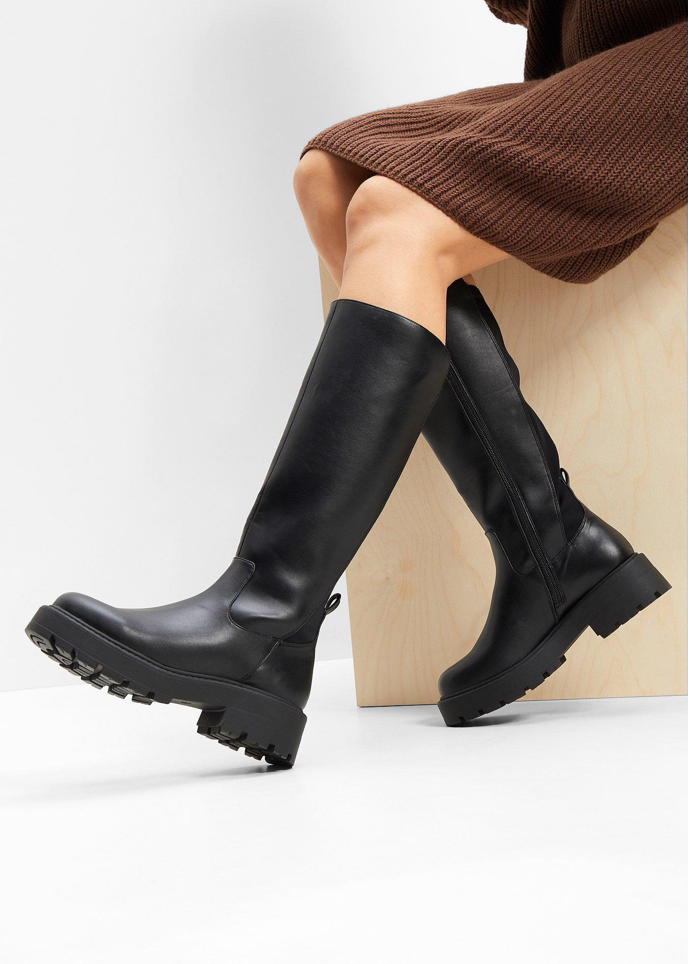 bonprix Stiefel, schwarz, Gr.38, Modischer Stiefel mit Material-Mix
