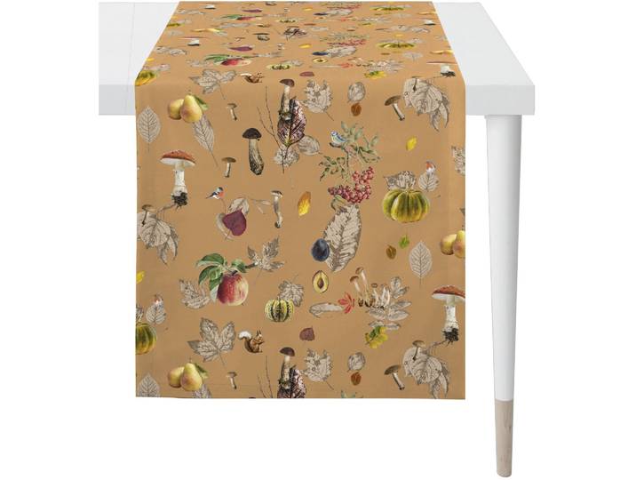 Tischläufer APELT 3405, Herbst- und Naturmotiv , beige (braun, orange), B:140cm L:48cm, Baumwolle, Polyester, Tischdecken, Tischläufer, herbstlich, Natürliche Fraben