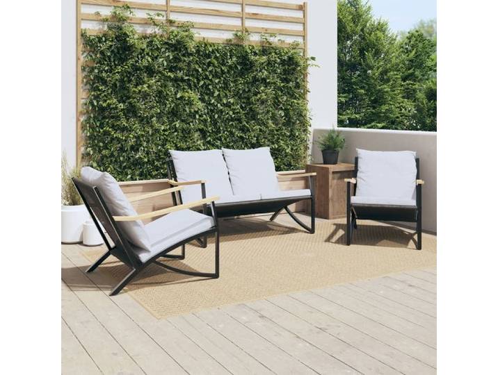 Ensemble de meubles de balcon avec coussins 3 pcs noir acier ensemble de meubles d'extérieur ensemble de balcon de 3283637
