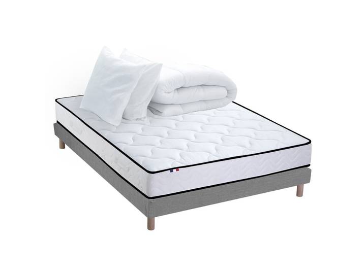 Pack matelas ressort mémoire forme sommier couette oreilles 140x190