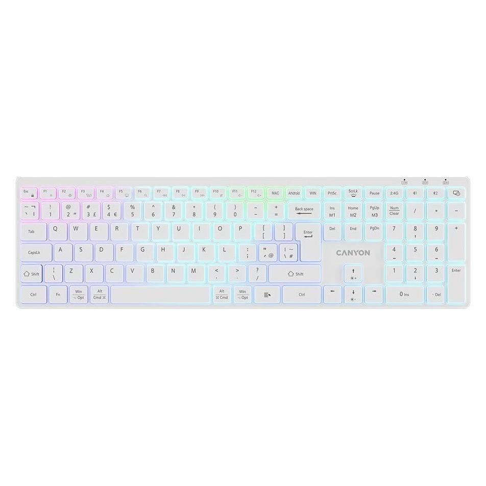 Canyon Computertastatur Tastatur HKB-W11 UK/US RGB Dual Mode Wireless Weiss (US, Kabellos) (CNS-HBTK11W)
