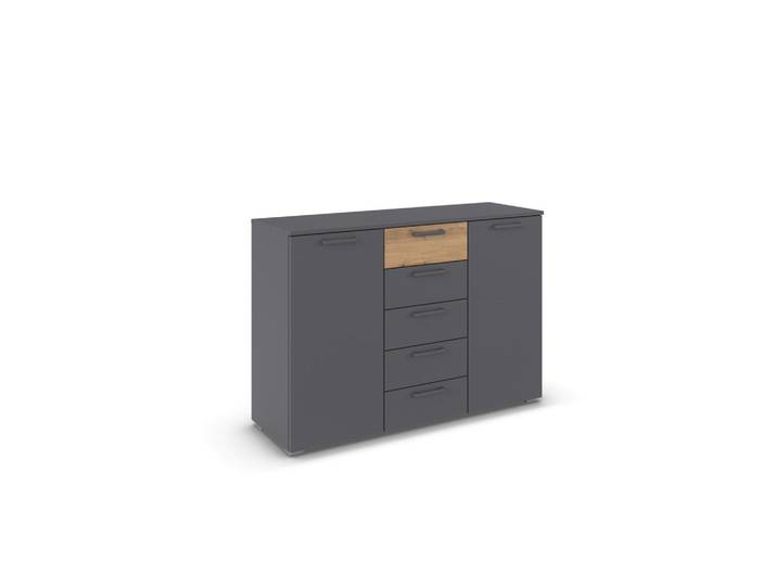 Rauch Möbel Kommode, Grau, Eiche Artisan, Holzwerkstoff, 2 Fächer, 5 Schublade(n) Schubladen, 120x84x40 cm, Kleinmöbel, Kommoden, Kommoden