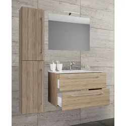 VCM 4-tlg. Waschplatz Badinos 80 cm Spiegel + Hochschrank Sonoma-Eiche