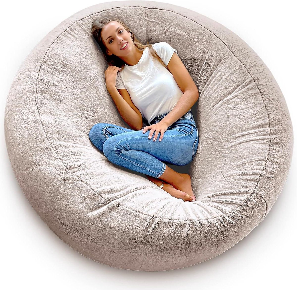 Enorme zitzak XXL vloerkussen beige - Diameter: 150 cm