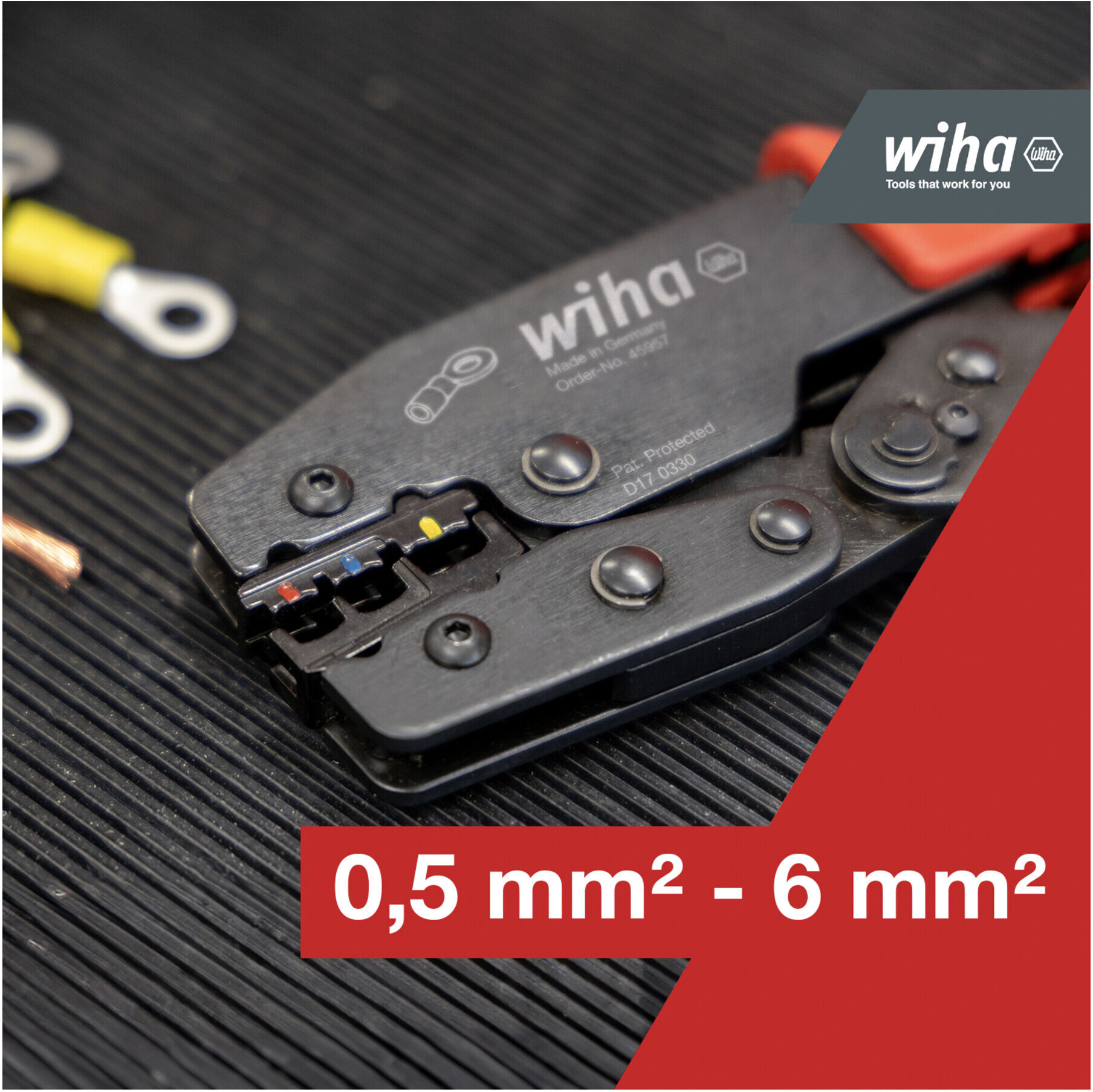 Wiha Crimpzange für isolierte Kabelschuhe und Kontakte 0,5 - 6mm² (45957)