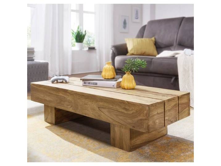 FineBuy Table Basse 120x45x30 cm Bois Massif Acacia Marron Design Bloc