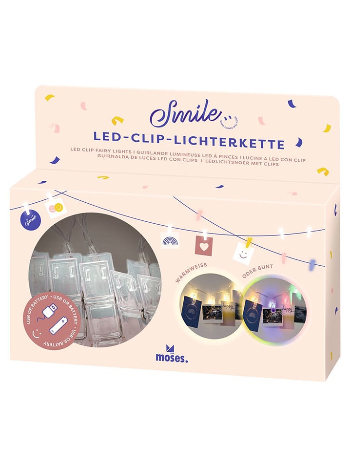 moses. LED-Clip-Lichterkette "Smile" in Bunt - (L)105 cm - onesize