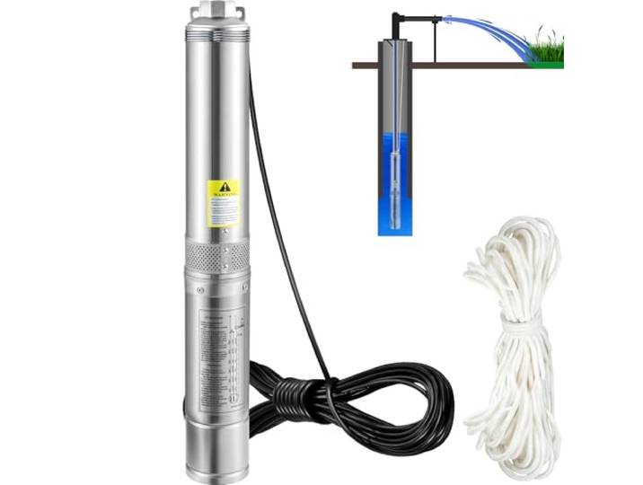 VEVOR Pompe Immergée pour Puits 105 L/min 62 m Pompe à Eau pour Puits Profond en Acier Inox\, Pompe à Eau Électrique 750 W\, Pompe de Puits Submersible Automatique Usage Domestique Agricole Industriel