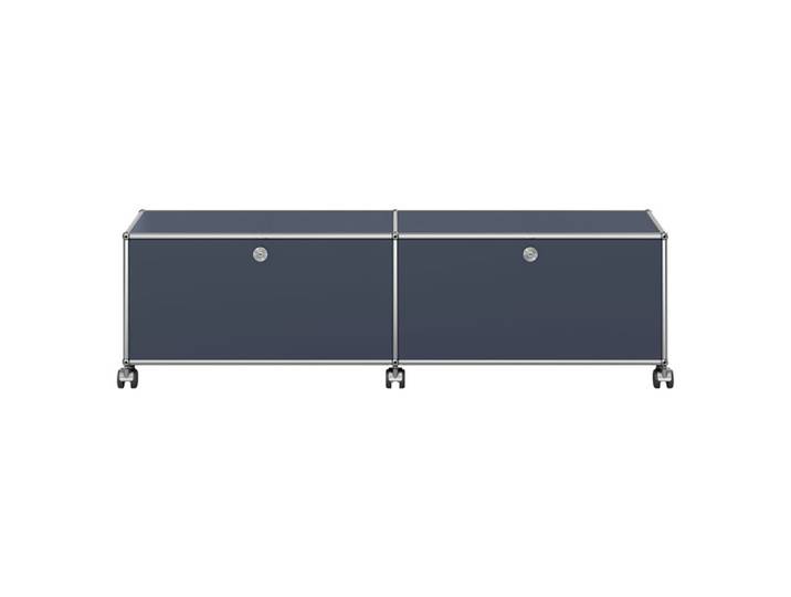 USM Haller Lowboard M61 anthrazitgrau 2-fach breit 2 Klapptüren auf Rollen ohne Schloss 152.3x43x37.3 cm
