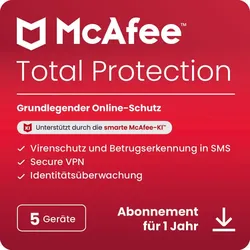 McAfee Total Protection - Abonnement-Lizenz (1 Jahr) - 5 Peripheriegeräte - Download - Win, Mac, Android, iOS - Deutsch
