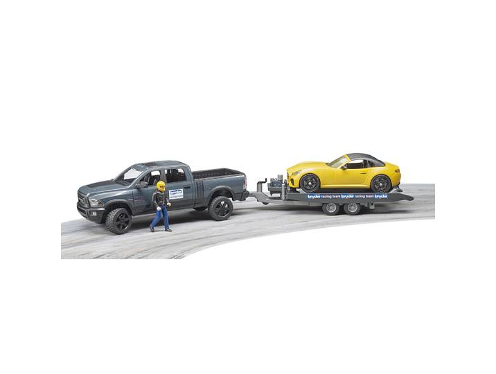 VEHICULE RAM 2500 POWER WAGON AVEC REMORQUE ET VOITURE BRUDER ROADSTER