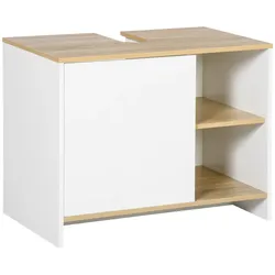 kleankin Waschbeckenschrank mit Tür und 2 Regalen aus Spanholz 77 x 45 x 60 cm/Weiß und Holzoptik