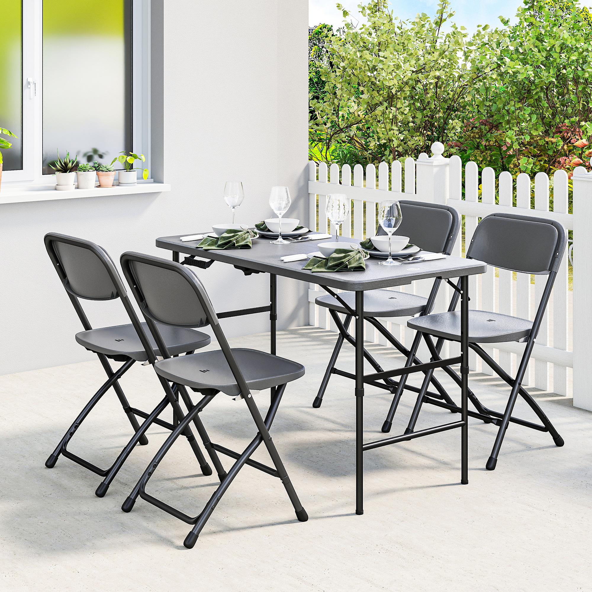 Outsunny Set Tavolo e Sedie da Giardino Pieghevole 5 Pezzi Grigio   Aosom Italy