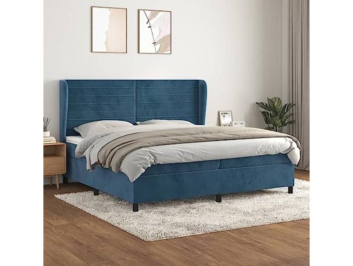 RJPLMFV Komplettes Bett, Blau, 200 x 200 cm, Velours, verstellbarer Kopf Taschenfederkernmatratze, Unterstützung für Rücken und Bauch, weicher Matratzenschoner, Handbuch im Lieferumfang enthalten