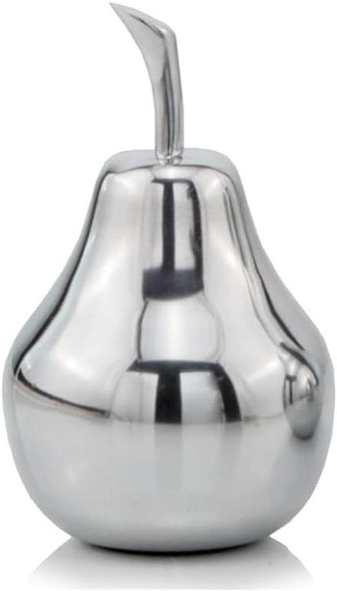 Decoratieve Peer Fruit Sculptuur Tafeldecoratie Gepolijst Aluminium Zilver Hoogte: 16.5 cm