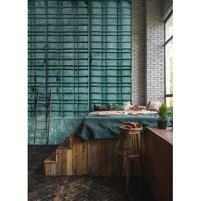 Vliestapete LIVING WALLS "Industrietapete Gitterstruktur Türkis Used Look", türkis, B:2,7m H:0,02m L:4m, Vlies, Tapeten