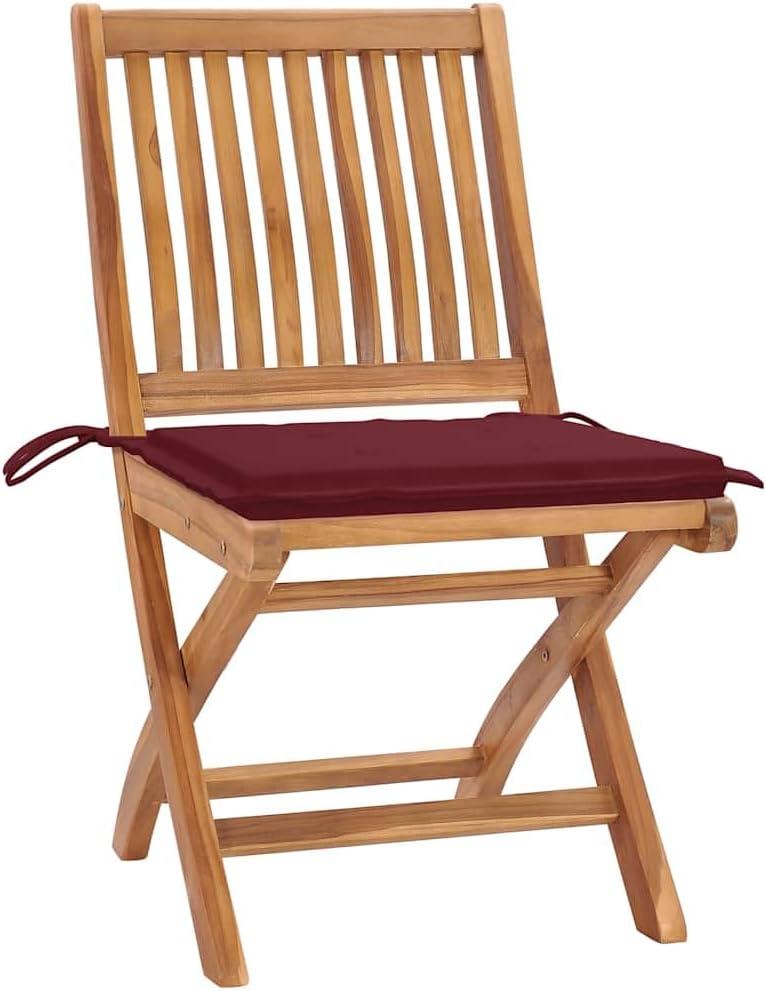 4er-Set klappbare Gartenstühle aus massivem Teakholz mit Kissen, zeitloses Design für Garten, Balkon, Terrasse, Wohnung oder Café, platzsparend zusammenklappbar, belastbar bis 110 kg